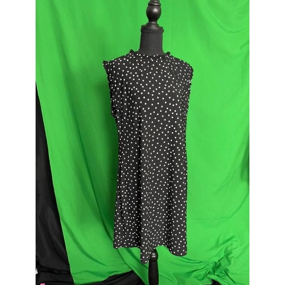Tommy Hilfiger Dresses & Skirts - MY HILFIGER Womens 16 Black White Polka Dot Ruffle Sleeveless Shift Dress